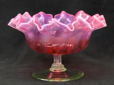 Buy Antique Victorian Cranberry & Vaseline Glass Frilly Rim Pedestal Bon-Bon Dish • 28£