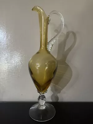 Buy Vintage Empoli Tall Slim Amber Glass Jug 13.5in - Mid Century Modern • 18.99£