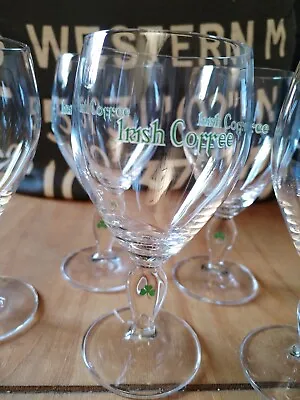 Buy  5 Rare Vintage Clear Crystal Irish Coffee Green Shamrock Baileys Wine Glasses ! • 7.99£
