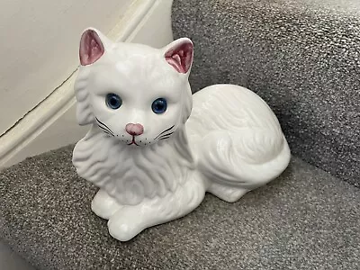 Buy Obrarte Barrio Portugal Pottery Large White Hand Painted Cat Figurine Ornament • 7£