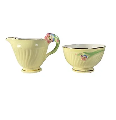 Buy Vintage Crown Devon Creamer / Jug & Sugar Bowl With Floral Flower Decoration • 14.99£