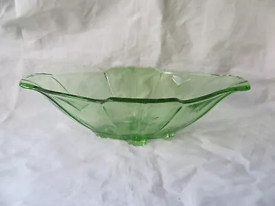 Buy Art Deco Vintage Sowerby Green Pressed Glass Oval Form Footed Bowl Pattern C2631 • 5.50£