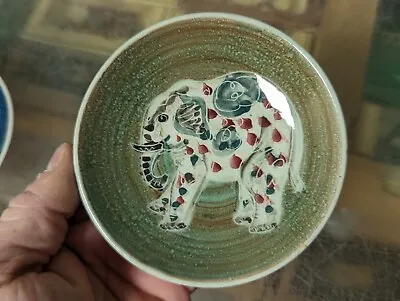 Buy Jo Lester Isle Of Wight Pottery - Elephant Pattern Small Olive Green Dish • 12.50£