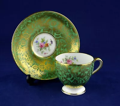 Buy Minton Brocade Demitasse Floral Green & Gold Gilt Coffee Cup Saucer - PERFECT • 14.50£