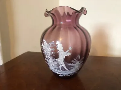 Buy Antique Cranberry Coloured Glass Mary Gregory  Vase  C.1920,s Flower Vase • 39£