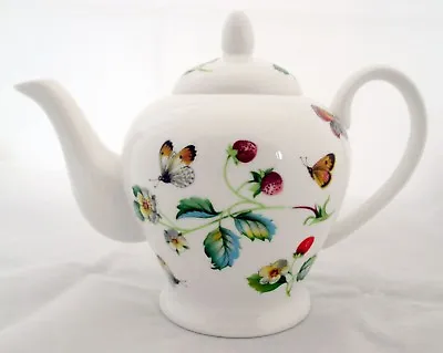 Buy Strawberries Butterflies Teapot Fine Bone China 20oz Small Tea Hand Decorated UK • 27£