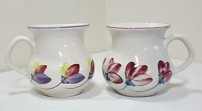 Buy Pair Of Vintage Rye Iden Studio Pottery Sussex Floral Mugs - Excellent Condition • 17.99£