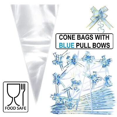 Buy Clear Cellophane Cone Sweet Bags Small Large Sweetie Party Bag Gift Cones + Bows • 12.59£