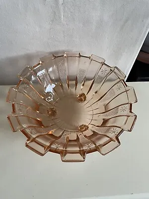 Buy Art Deco Davidson Peach Pink Depression Glass Footed Bowl • 15£