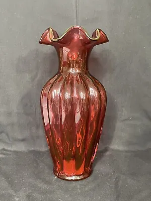 Buy 11” Fenton Cranberry Ribbed Vase • 57.73£