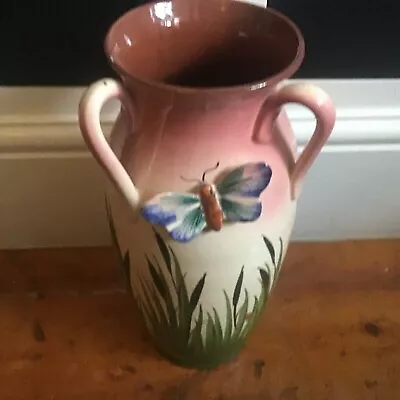 Buy Torquay/Devon Pottery  Vase. Butterflies & Bullrushes. Pink/Cream/Brown 12  A/f • 12£