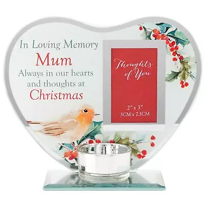 Buy Christmas Memorial Glass Heart Tea Light Candle Holder - Robin - Choose Design • 9.49£