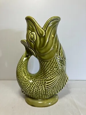 Buy Large Vintage Dartmouth Glossy Green Fish Glug Jug, 24cms Gurgle Vase VGC • 22£