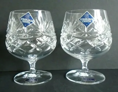 Buy Pair Of 2 Edinburgh Crystal Fan Star  Lochalsh  Cut Brandy Glasses 112mm Signed • 18.99£