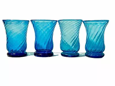Buy Mouth Blown Art Nouveau Aqua Blue Swirly Art Glass 8oz Juice Tumblers 1930’s • 30.36£