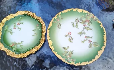 Buy 2 Antique Tv Limoges Holly Berry Ovington Bros France Plates • 288.15£