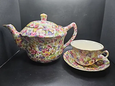 Buy Vintage James Kent LTD Chintz Du Barry Granville 36 Teapot W/lid Cup Saucer RARE • 381.29£