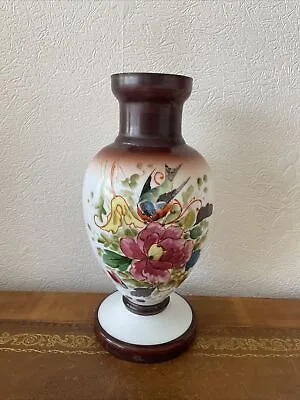 Buy Milk Glass Hand Painted  Victorian Vase • 35£