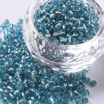 Buy 50g Silver Lined 3mm Turquoise Blue Glass Seed Beads - Beading, Jewellery Making • 2.15£