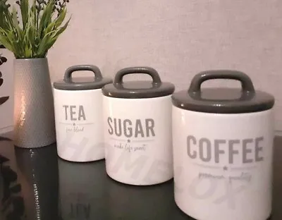 Buy Set Of 3 Retro Canister Set-Tea/Coffee/Sugar Storage Jars Kitchen Essentials • 21.99£