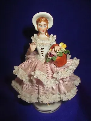 Buy Karl Klette Dresden Porcelain Lady With Basket Flowers   Figurine In Pink Lace  • 28£