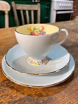 Buy Rare Foley Vintage Tea Cup Trio Light Pastel Blue And Rose Flower Pattern • 6£