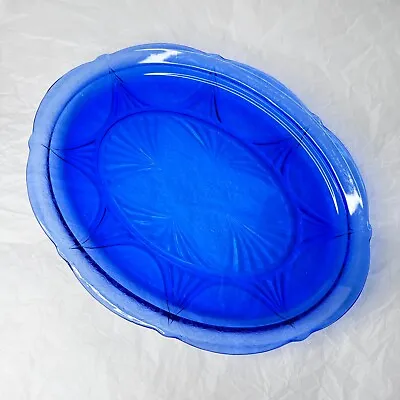 Buy Hazel Atlas Royal Lace Cobalt Blue Platter Depression Glass 12 3/4  Oval Vintage • 33.20£