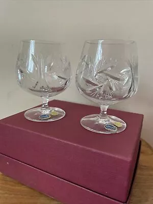 Buy 2 Fine Cut 24% Lead Crystal Bohemian Brandy Glasses Pinwheel In Original Box • 16.50£