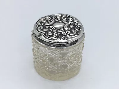 Buy Small Edwardian Solid Sterling Silver Topped Cut Glass Dressing Table Jar / Pot • 16£