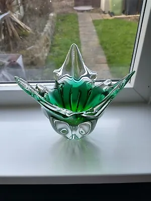 Buy  Vintage Czech Chribska Green Art Glass Vase Design By J. Hospodka? • 50£