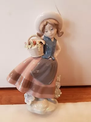 Buy Lladro Porcelain Girl Figurine With Basket Of Flowers  H16.5cm X W11cm Vgc • 75£