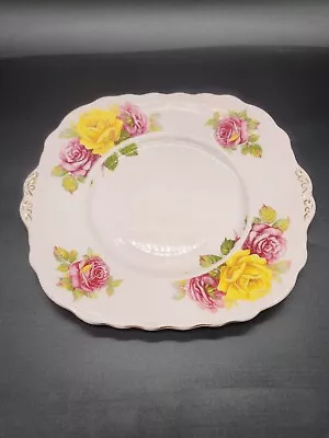 Buy Vintage Colclough Plate Pink Floral Bone China Pink Yellow Roses England • 9.45£