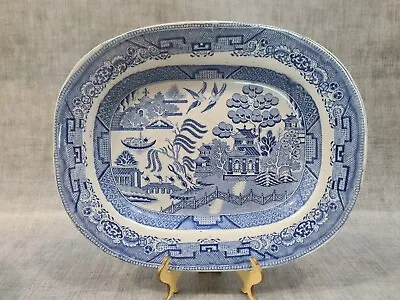 Buy Antique Blue & White Transfer Ware Willow Pattern Platter • 24.99£