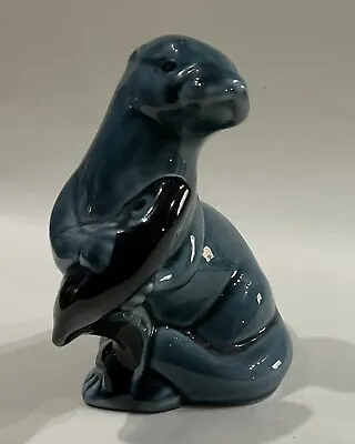 Buy Vintage Poole Pottery; Otter With Fish, 4.5  High, Teal Blue & Black. • 9£