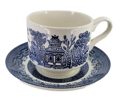 Buy Churchill England Blue Willow Tea Cup & Saucer Vintage Staffordshire China • 9.48£