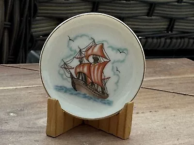 Buy VTG TINY MINI Pottery Holland Small Deco Plate Nautical Sailing Ship 2” W/Stand • 11.86£