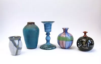 Buy Five Pieces Of Scottish Studio Pottery - Tain Candlestick, Uig Vase, Portsoy Etc • 35£