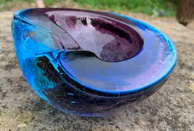 Buy Vintage Murano Sommerso Glass Geode Bowl Flavio Poli Blue Purple Crackle Cased • 79.99£