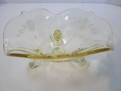 Buy Vtg LANCASTER Pale Yellow Depression Glass Jubilee Three Footed Bowl Dish EUC • 18.08£