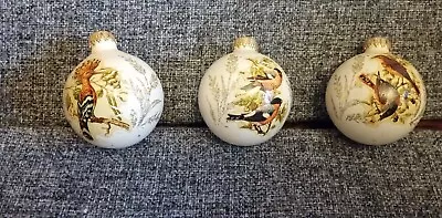 Buy Vintage Glass Bird Decorated Cream Round Christmas Tree Baubles X 3.  • 12£