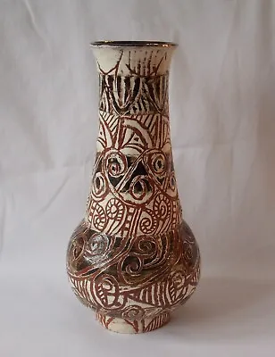 Buy Vintage Studio Pottery Brutalist, Sgraffito Baluster Vase. Large Abstract Signed • 29.99£