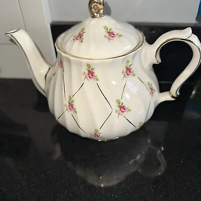 Buy Sadler Teapot Old English Pink Roses Green Leaves Gold Trim Vintage Excellent • 24.99£