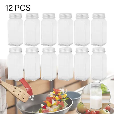 Buy 12X Spice Jars Bottles Airtight Salt Container Square Glass Seasoning Pots UK • 8.19£