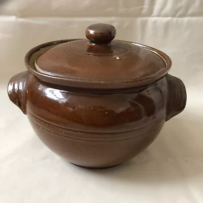 Buy Small Stoneware Cook Pot Soup/Casserole Dish Brown Glazed Vintage • 12.50£