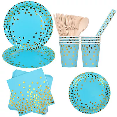 Buy Paper Plates Napkins Cups Wooden Cutlery Table Cloth Bowls 7 Colours Wedding • 9.78£