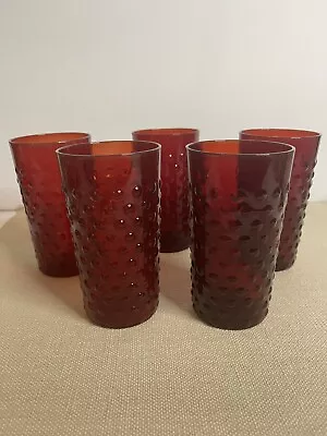Buy Anchor Hocking Ruby Red Hobnail Tumblers 1930's Made In The USA Since 1905 (5) • 36.68£