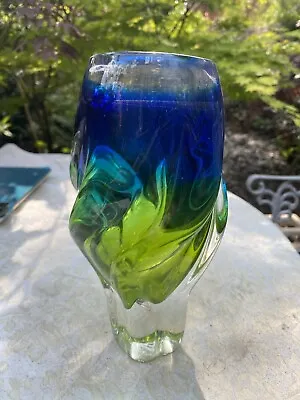Buy Mid Century Vibrant Green & Blue Art Glass Chribska Sommerso Vase Czech • 36.99£
