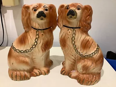 Buy Vintage Staffordshire Pair Of Brown & White Spaniel Mantle Wally Dogs • 30£