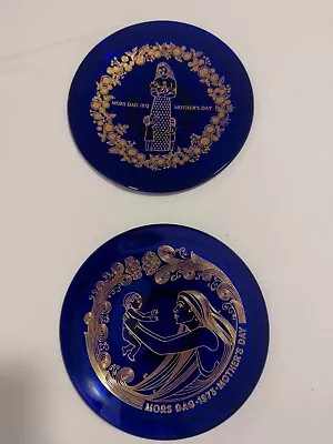 Buy Pair Orrefors Cobalt Blue Glass Plates Swedish Limited Edition Mother's Day 1972 • 24.99£
