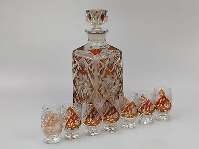 Buy Square Whisky Decanter Bohemian Cut Glass Amber Flush • 145£